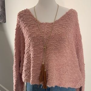 White House Black Market Long Gold necklace with brown tassel